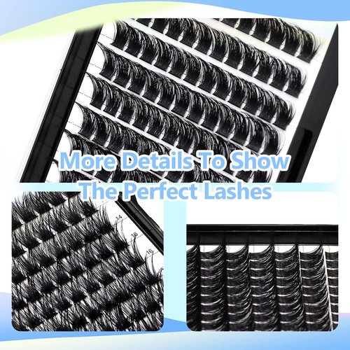 Hannahool 120pcs D Curl Individual Wide Stem Cluster DIY Eye Lashes Extensions Mixed 10-12-14-16mm/14-16-18mm/12-14-16mm Makeup Dramatic Volume Lashes (Lashes kit -mixed 10-12-14-16mm)