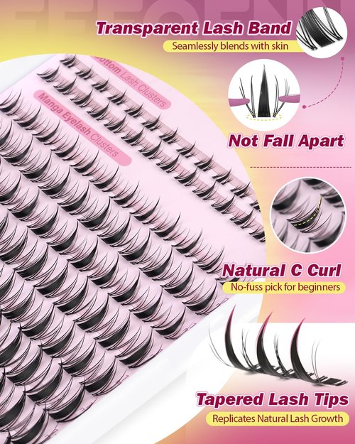 Manga Lash Clusters Kit Fairy Cluster Eyelash Extensions with Bottom Lashes Wispy Eyelash Clusters Kit Spiky Cluster Lashes 8-16mm DIY Lash Extension Kit with Lash Bond and Seal Tweeters by Eefofnn