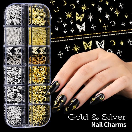 Teenitor Nail Charms and Nail Art Tools Set, Nail Art Kit with 5 Boxes of 3D Nail Charms and Gems Rhinestones, 15 Pcs Nail Art Brushes, 5 Pcs Nail Dotting Tools, 2 Set of Nail Stand