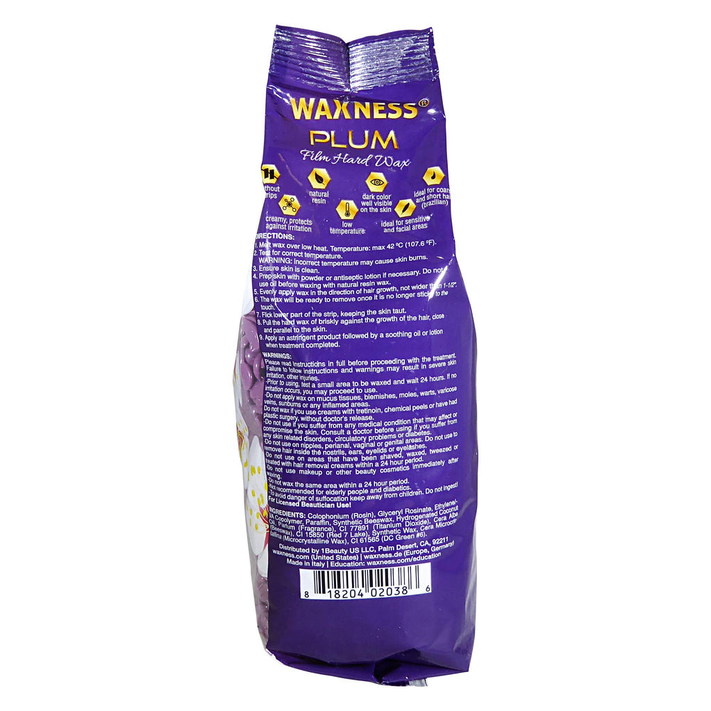 Waxness Film Hard Wax Beads Plum 2.2 lb (1 kg) – Stripless Professional Hard Wax with Plum Scent for Face & Body, Smooth Application – Made in Italy
