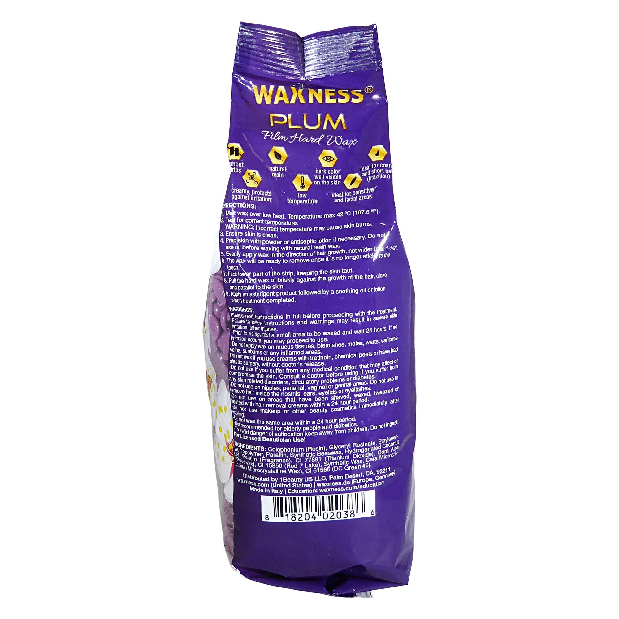 Waxness Film Hard Wax Beads Plum 2.2 lb (1 kg) – Stripless Professional Hard Wax with Plum Scent for Face & Body, Smooth Application – Made in Italy