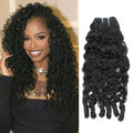 Wequeen 16A Burmese Curly Human Hair Bundles 16 Inch 100% Unprocessed Brazilian Virgin Hair Quick Weave Bundles Human Hair Extensions Real Human Hair, Natural Black