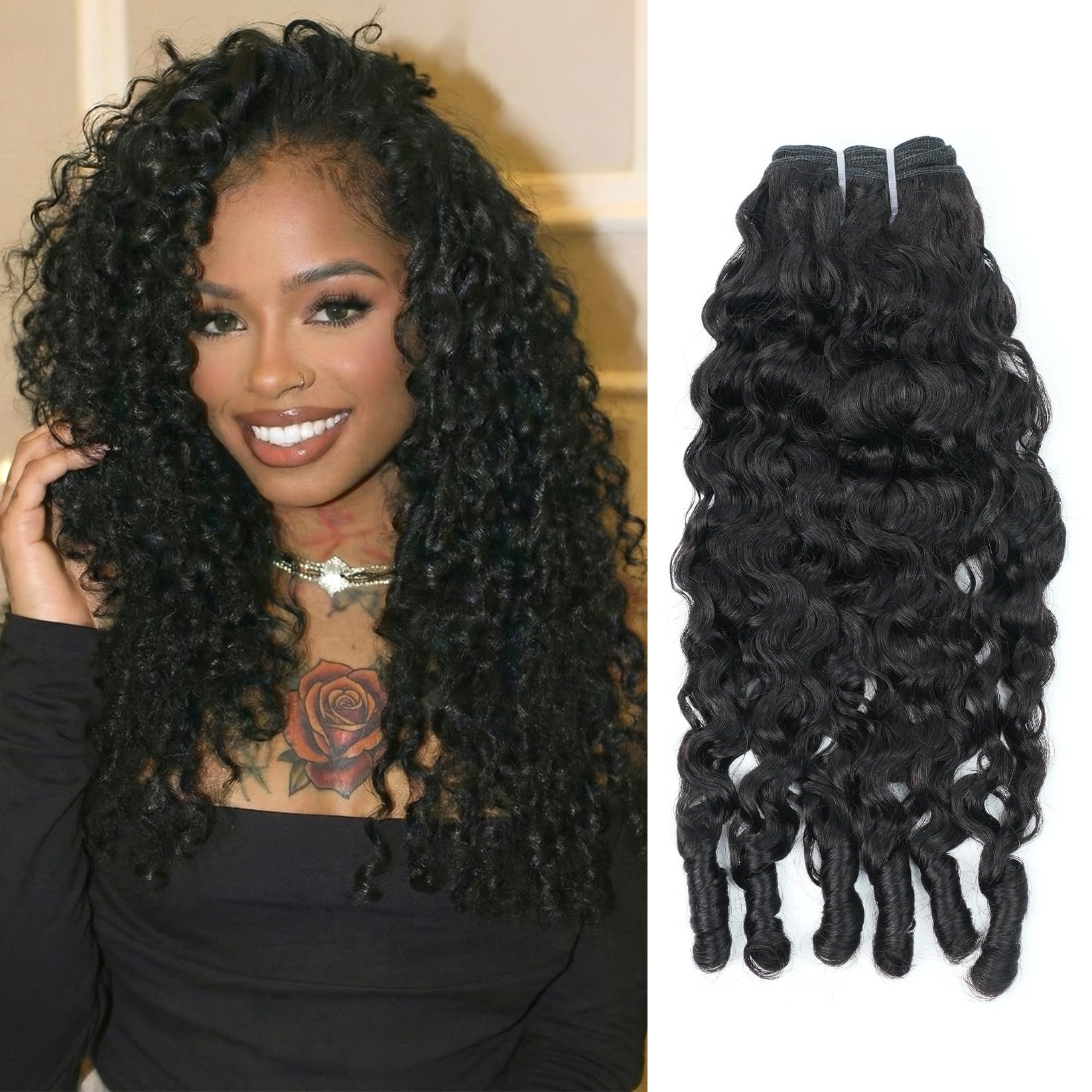 Wequeen 16A Burmese Curly Human Hair Bundles 16 Inch 100% Unprocessed Brazilian Virgin Hair Quick Weave Bundles Human Hair Extensions Real Human Hair, Natural Black