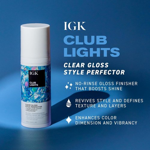 IGK Club Lights Clear Gloss - Instant Shine Style Perfector & Reviver, 2.5 Fl Oz