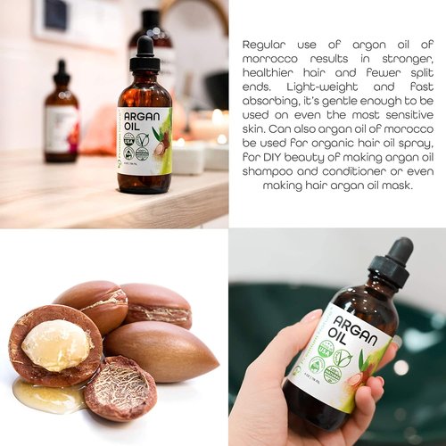 Premium Nature Argan Oil - 100% Pure Cold Pressed Hair Serum for Growth & Moisture | 4 oz