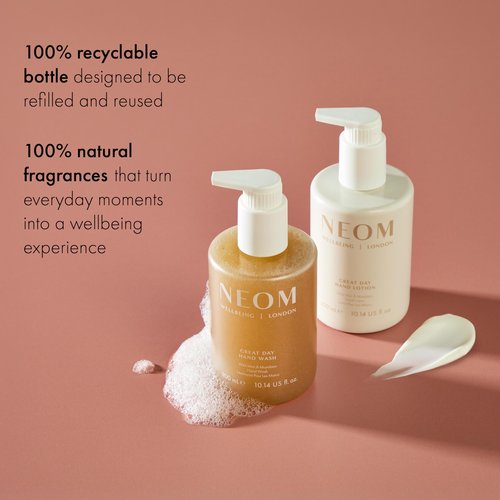 Neom Great Day Hand Lotion, 300ml | Wild Mint & Mandarin I 7 Essential Oils I 100% natural fragrances I 100% recyclable bottle I Luxurious formula I Hydrating