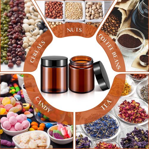 Domensi 24 Pcs 6oz Glass Jars with Lids Leakproof Round Airtight Empty Cosmetic Jars with Inner Liners Lid for Storing Lotions Spices Ointments Candle Making Food Storage (Amber)