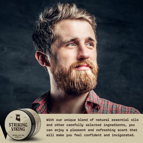 Striking Viking Beard Butter - Non-Greasy Moisturizer With Natural Ingredients (Vanilla, 4oz) - Keep Your Beard Hydrated and Refreshing