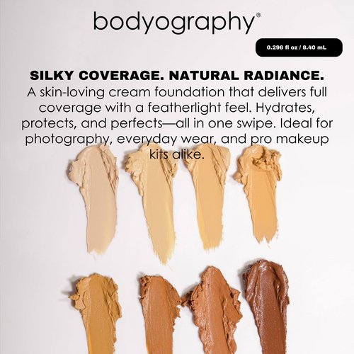 Bodyography Silk Cream Foundation – Light/Medium | Hydrating, Weightless Liquid Cream Foundation with Hyaluronic Acid & African Rooibos Tea | Medium-to-Full Coverage, Luminous Finish