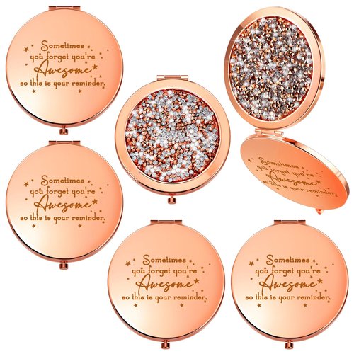 Fumete 4 Pcs Inspirational Compact Mirror Bulk Employee Thank You Gifts Sometimes You Forget You're Awesome Pocket Magnifying Cosmetic Mirror for Women Boss Birthday Coworker Staff Mom