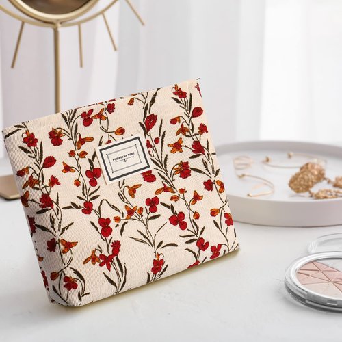 Sanwuta 6 Pcs Makeup Bag for Women Large Cosmetic Pouch Corduroy 10 x 7 Inch Large Capacity Makeup Bags Canvas Cosmetic Bags with Zipper Travel Toiletry Accessories Organizer for Women Girls(Flower)