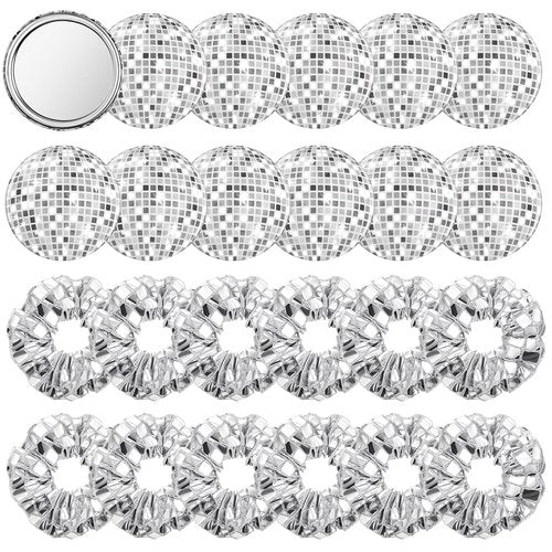 24 Pack Disco Party Favors Include 12 Pcs Sequin Hair Scrunchies 12 Pcs Metallic Ball Compact Mirror Disco Ball Accessories for Women 70s 80s 90s Bachelorette Party Bridal Shower Travel Gifts