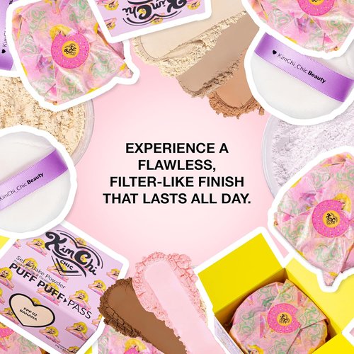 KimChiChic Puff Puff Pass Set - Extra Fluffy Loose Face Powder for Natural Makeup, 09 Pink