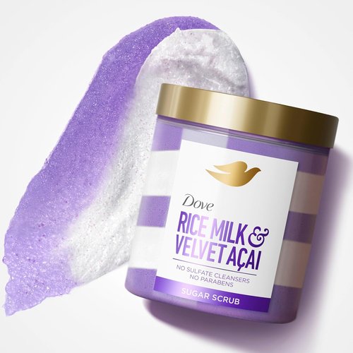 Dove Sugar Body Scrub - Velvet Acai & Rice Milk for Exfoliated, Hydrated Skin | 15 oz