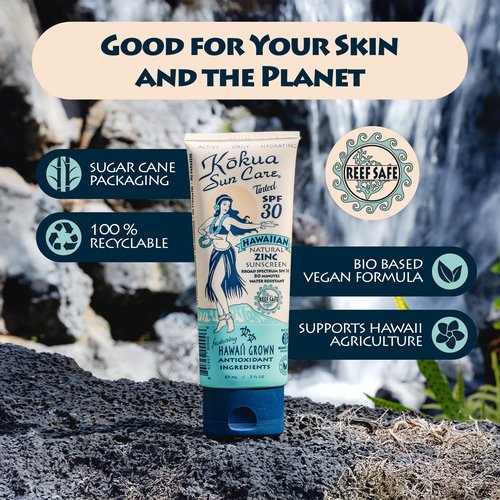 Kokua Sun Care Hawaiian Reef Safe SPF 30 | Zinc Oxide | Tinted Mineral for Face & Body | Sun Protection | Water Resistant | Chemical Free | Natural Ingredients