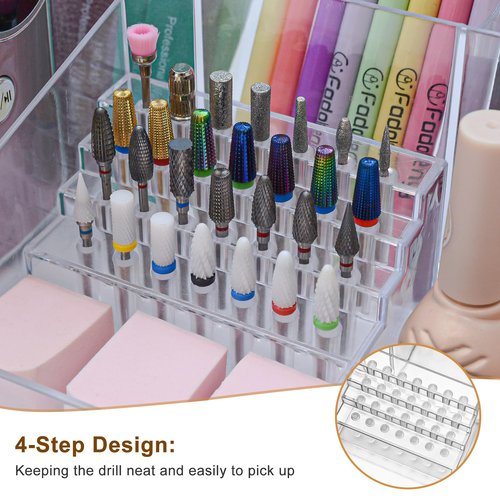 ANRUI Nail Drill Holder, 28 Holes Acrylic Nail Drill Bit Holder, Professional Nail Drill Organizer Case and Storage Box for Manicure Tools - Transparent (Not included Tools)