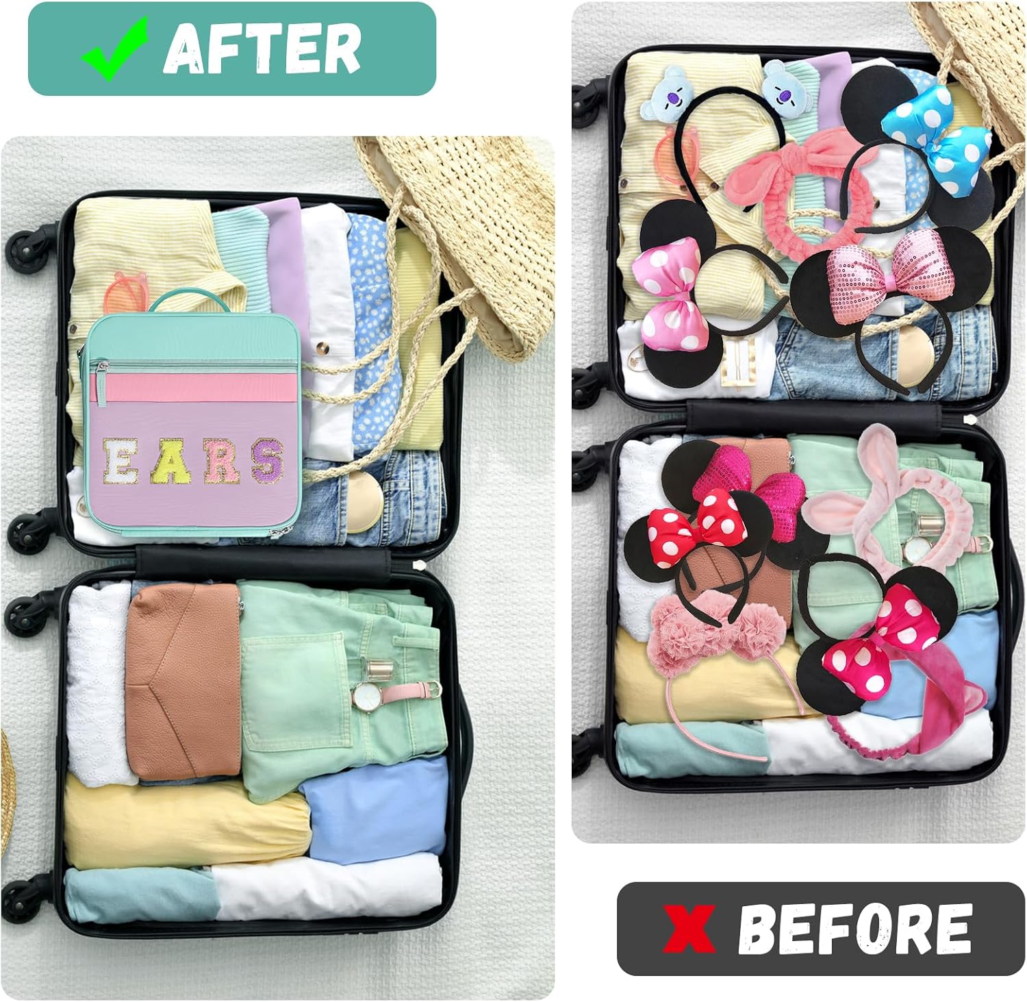 WOOMADA Travel Case for Mouse Ears - Stylish Headband Holder & Hair Accessories Organizer Bag