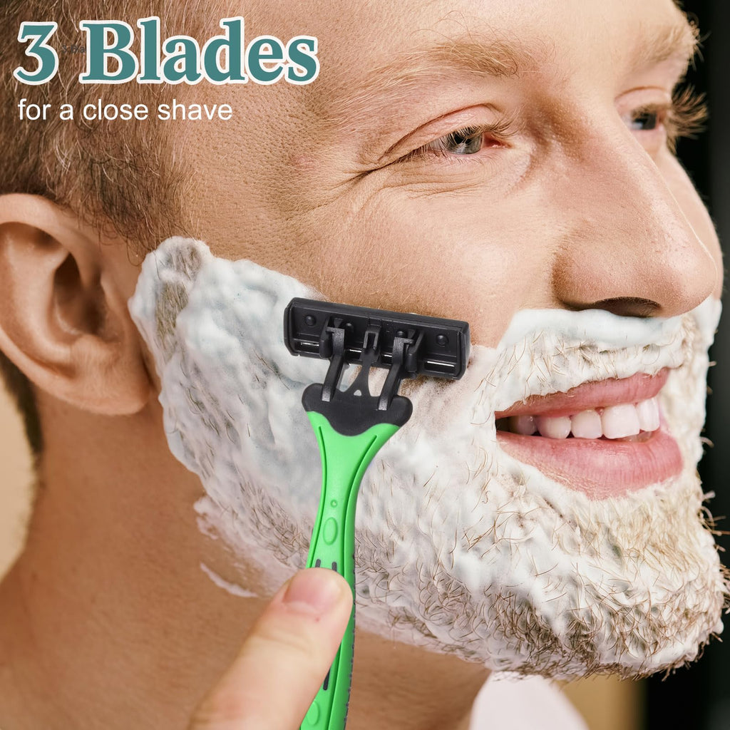 Wovnet 32 Pcs Men's Disposable Razors Bulk 3 Blade Shaving Razors for Sensitive Skin Comfortable Head Shave Easter Gifts