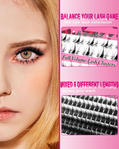 Cove Lash Clusters Kit Eyelash Clusters with Bottom Lashes 10-18mm Manga Fairy Individual Lashes Wispy Fluffy Cluster Eyelash Extensions Bond & Seal Spiky D Curl Lash Extension Kit by MilyBest