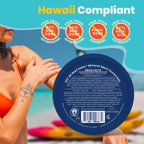 STREAM2SEA SPF40 Unscented Mineral Sport Sunscreen in Tin with EcoSafe Zinc for Face & Body, Natural Organic Biodegradable Coral Reef Safe Sunscreen, Travel Size, Mineral Based, 2.8 oz