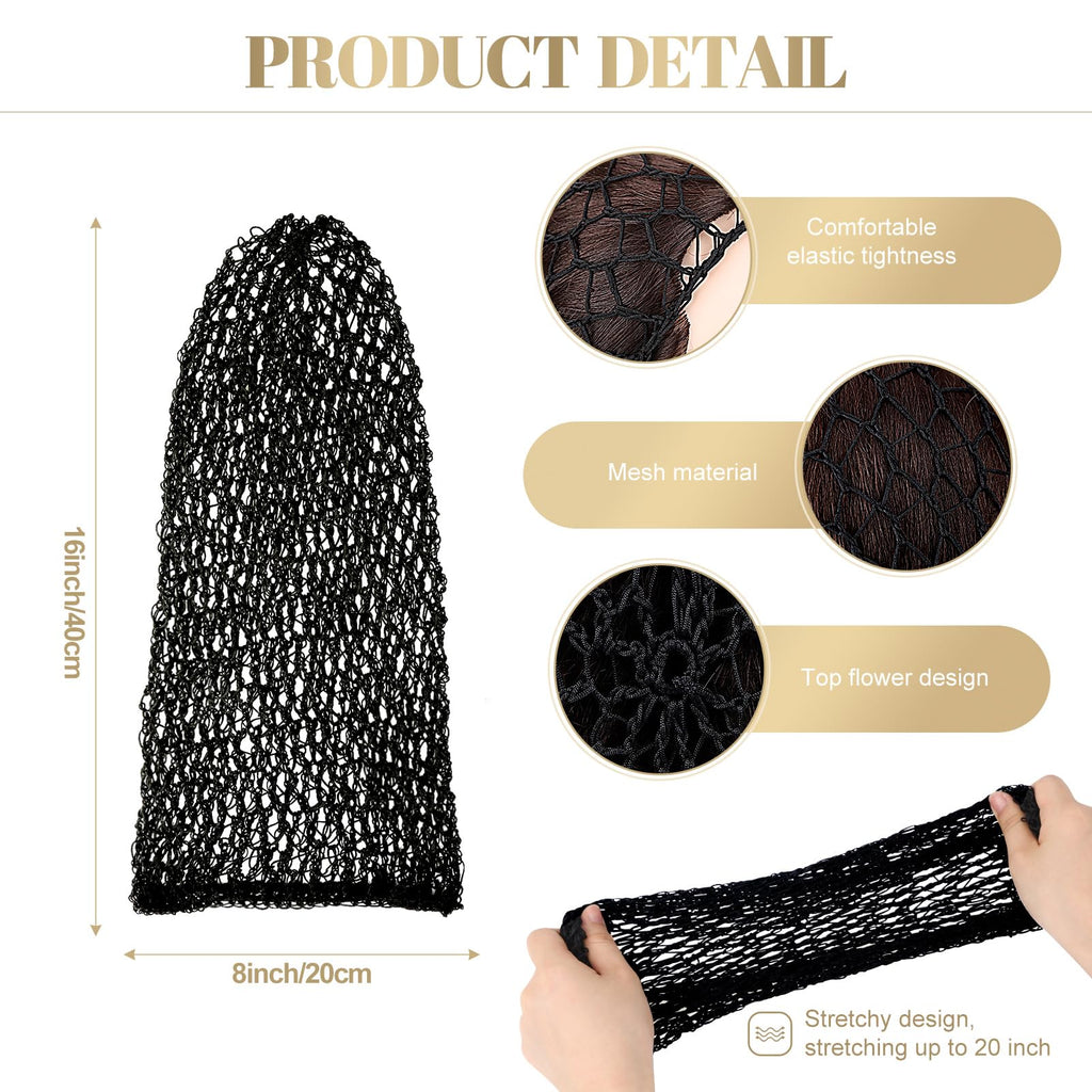 XLSXEXCL 5 Pcs Snoods for Women Hair, Extra Large Hair Nets Mesh Hair Net Crochet Mesh Sleep Bonnet Length Rayon Mesh Wrap for Curly Hair