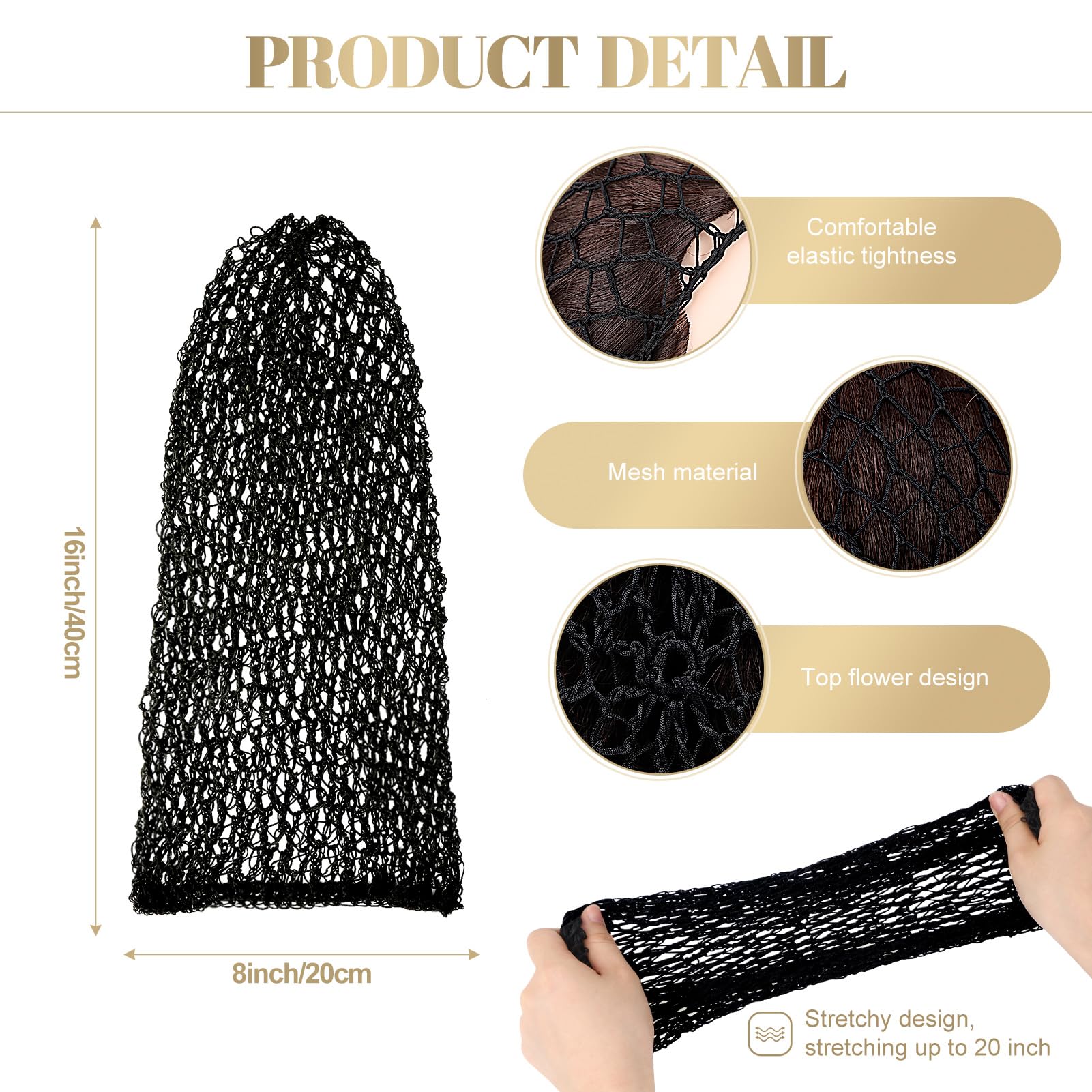 XLSXEXCL 5 Pcs Snoods for Women Hair, Extra Large Hair Nets Mesh Hair Net Crochet Mesh Sleep Bonnet Length Rayon Mesh Wrap for Curly Hair