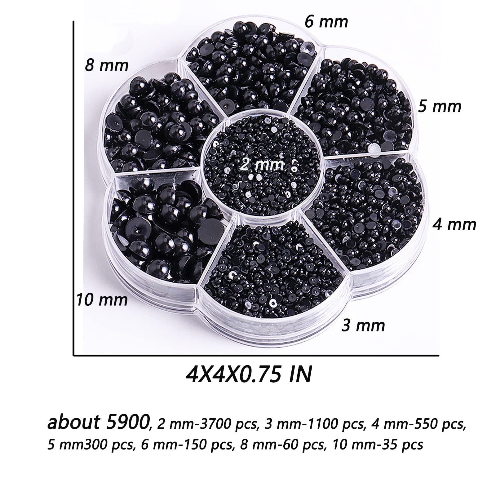 Xenophoer 5900 Pcs Half Pearls for Crafts Black Nail Pearls for Nail Art Falt Back Pearls for Makeup Craft Pearls for Artists Creative DIY Flatback Pearls for Nails (2/3/4/5/6/8/10mm) , (ZZ003)