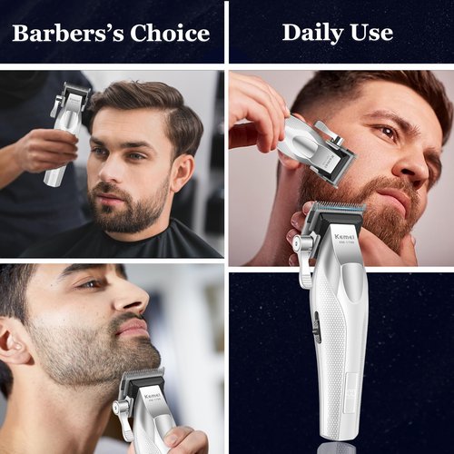 KEMEI 1798 Professional Hair Clippers for Men, 9100 RPM Cordless Barber Clippers with Full Metal Body, 3000 mAh Hair Trimmer with LED Display, Ceramic and DLC Blades