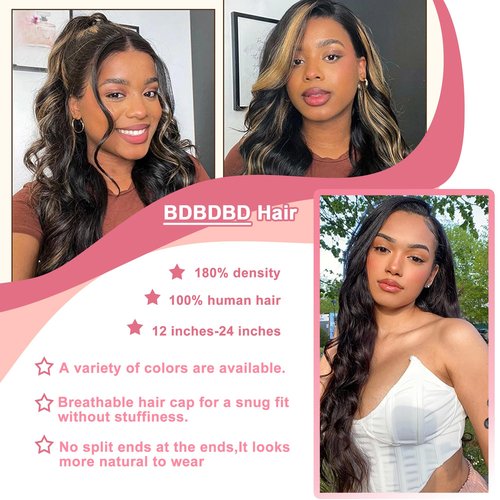 BDBDBD V Part Wig Human Hair Body Wave 100% Real Human Hair No Leave Out No Glue Upgrade U Part Human Hair Wig 180% Density Beginner Friendly 1B/30 14 inch