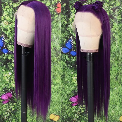 Lezaxiu Purple Lace Front Wigs Long Straight Glueless Dark Purple Wigs Pre Plucked Ready to Wear Wigs Heat Resistant Synthetic Lace Front Wig for Black Women Natural Hairline
