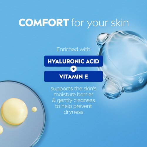 NIVEA Derma Comfort Caring Body Wash for Sensitive Skin, Body Wash with Hyaluronic Acid and Vitamin E, 16.9 Fl Oz Bottle, Pack of 3