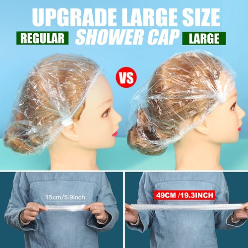 LEOBRO Individually Wrapped Disposable Shower Caps, 80pcs Large Plastic Shower Caps for Women Disposable, Plastic Hair Caps for Travel, Hotel Use, Travel Essentials for Women, 19.3 INCH