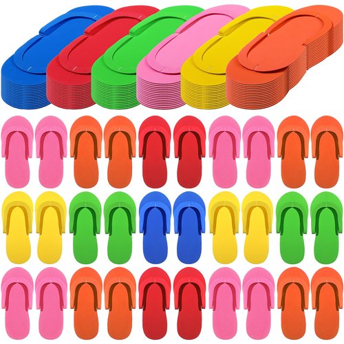 Janmercy 90 Pairs Pedicure Slippers for Guests Foam Disposable Flip Flops Pedicure Shoes Sandals Bulk for Women Spa Party Supplies, 6 Colors, 4. 53 x 10. 43 Inches(Multi Color)