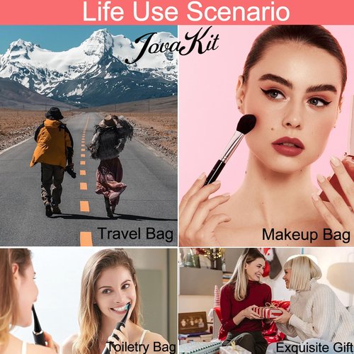 JOVAKIT Quilted Makeup Brush Holder Travel Cosmetic Bag for Women, Floral Coquette Cotton Makeup Brush Case Toiletry Zipper Make Up Pouch, Travel Storage Organizer Pouch (Pink Floral)