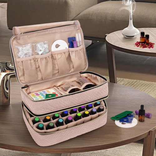 BAFASO Essential Oil Storage Case Holds 40 Bottles (5ml-30ml), Essential Oil Organizer with Tool Storage Sections (Bag Only), Pale Rose