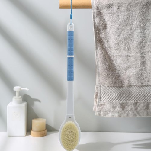 Shower Brush with Soft and Stiff Bristles,20.5" Extra Long Handle Dual-Sided Back Scrubber Bath Brush Body Exfoliator for Wet or Dry Brushing (Grey)(Super Long Handle)