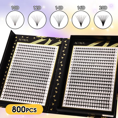 800 Premade Fans Eyelash Extensions 16D 8-15mm Mixed Length Premade Lash Fans D Curl Middle Stem Premade Fans Handmade Volume Premade Lash Extensions Fans Box