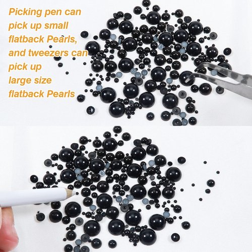 TOAOB 13000pcs Black Flat Back Pearl Beads Half Round Imitation Pearls 2mm to 10mm Assorted Sizes Plastic Gem Pearls for Crafts Nails Phone Shoes Making DIY Crafting Accessory