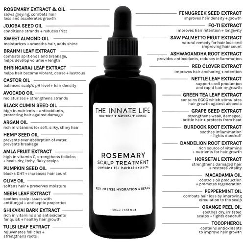 The Innate Life Rosemary Scalp Treatment - Nourishing Rosemary Oil for Stronger Follicles & Hydrated Scalp | Organic Hair Care Solution