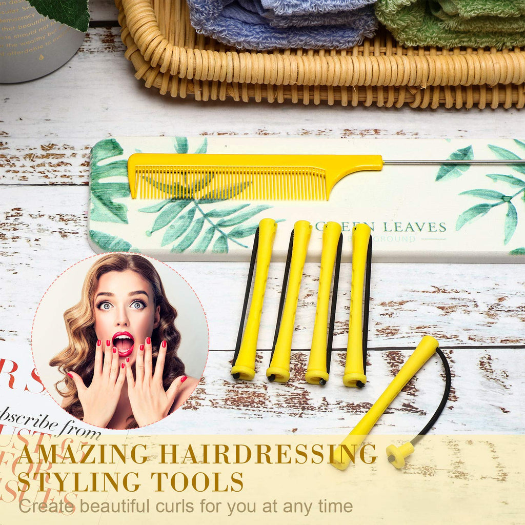 WILLBOND Hair Perm Rods - 96 Pcs Heatless Curlers with 2 Steel Pintail Combs | 0.28 Inch, Yellow
