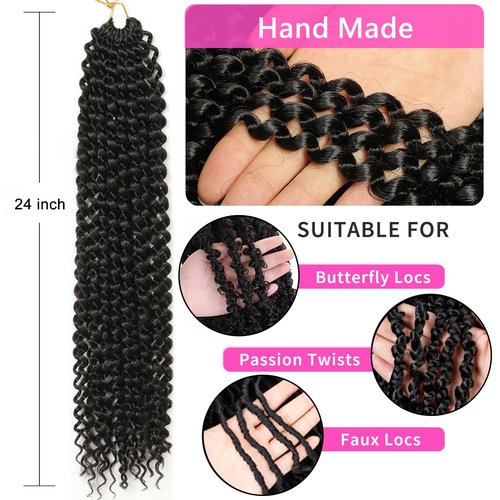 Ubeleco Passion Twist Hair 24 Inch 154 Strands Water Wave Crochet Hair for Black Women 7 Packs Long Bohemian Curly Braiding Hair Spring Twist Crochet Braids Hair Extensions (24inch,1B)