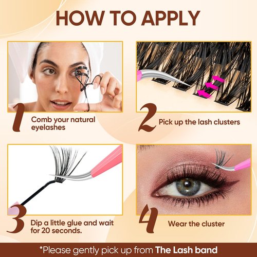 Lash Clusters WispyCluster Eyelash Extensions 320pcs Individual Natural Lashes 8-10-12-14-16mm Lash Extension D Curl DIY Thick False Eyelashes Fox Eye Soft Comfortable with Thin Band (Black-50D)