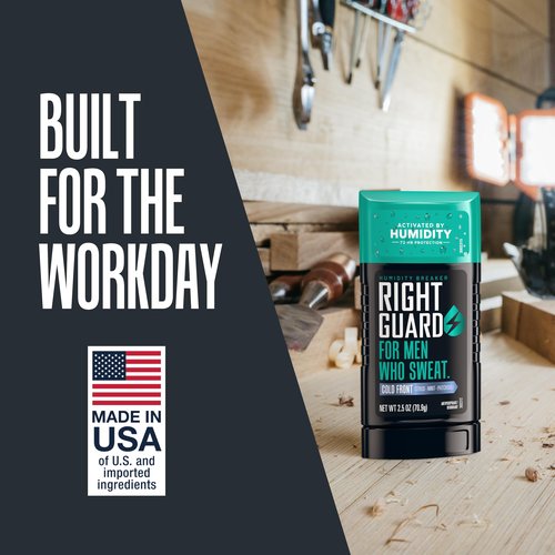 Right Guard Humidity Breaker Antiperspirant & Deodorant for Men, Cold Front Scent, 2.5oz (4 Pack) Invisible Solid, 2x Sweat Protection, 72HR Odor Control, Humidity Activated