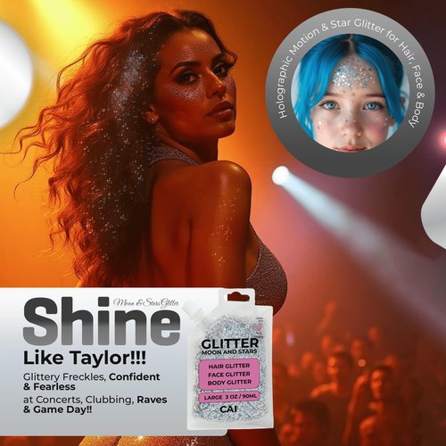 Face, Body & Hair Glitter Gel – Halloween Glitter for Kids and Women – 3 Oz Cosmetic-Grade Gel w/Moon & Stars for Festivals & Halloween Party, Easy Apply & Wash Off - Unicorn 5Pack