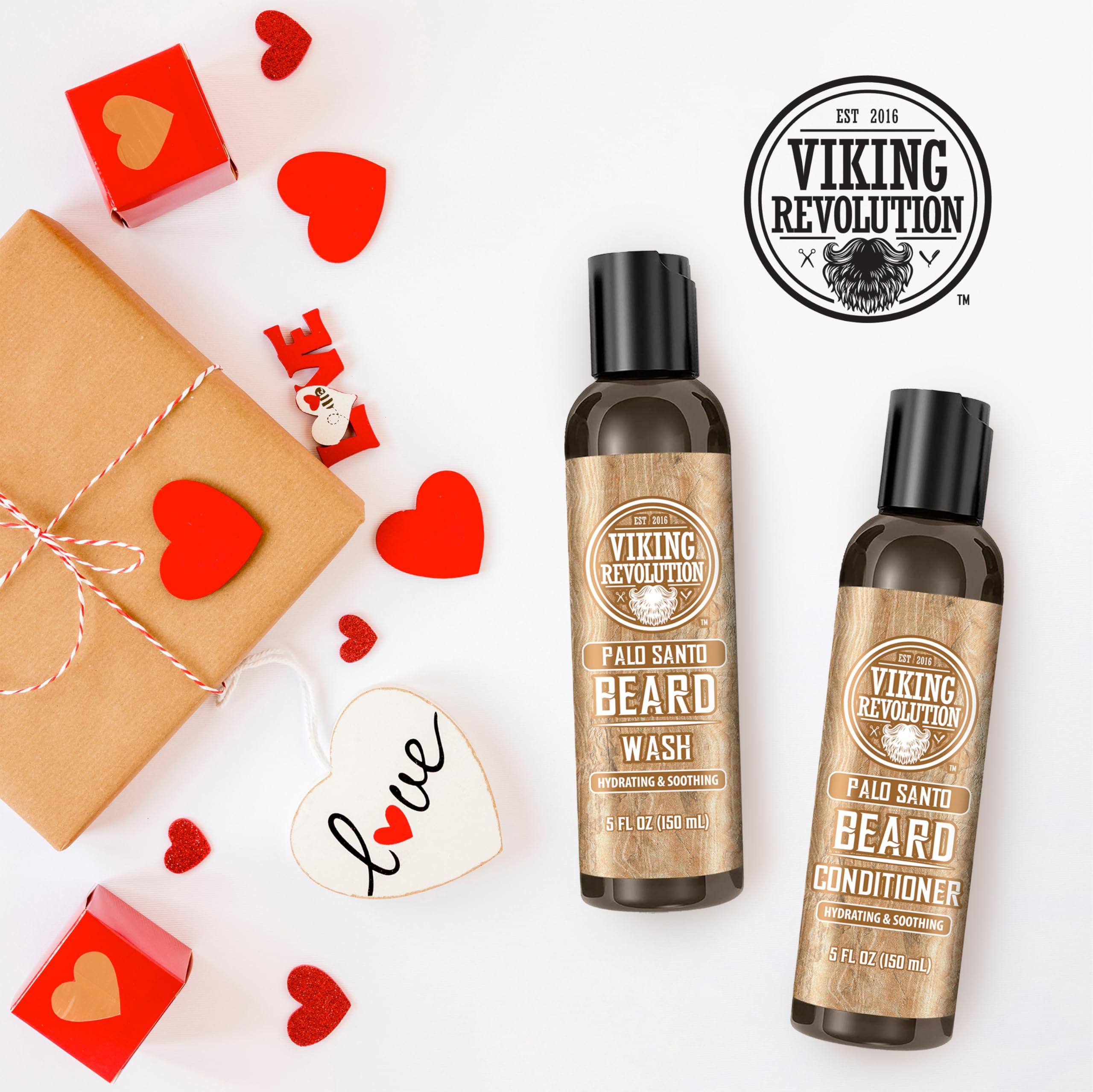 Viking Revolution Beard Wash and Beard Conditioner for Men with Argan Oil and Jojoba Oil - Beard Softener and Strengthener Beard Care Beard Shampoo and Conditioner with Ginseng Root (5oz, Palo Santo)