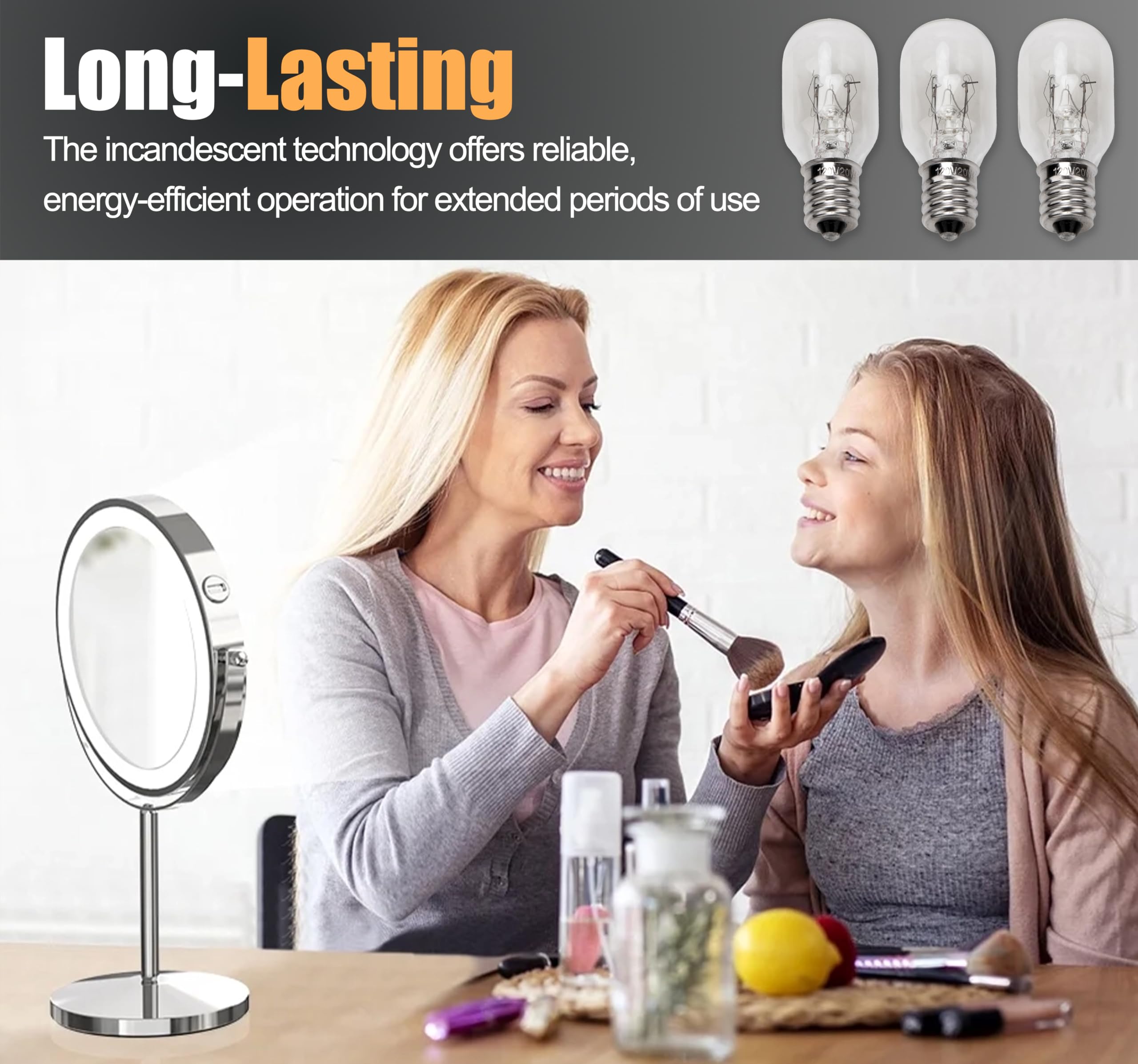 ZTTM 20W, 120V Incandescent Bulb Replacement, Suitable for Conair RP34B Illuminated Makeup Mirror, E12 Candle Holder Base, 2700K (20W 120V Bulb*3)