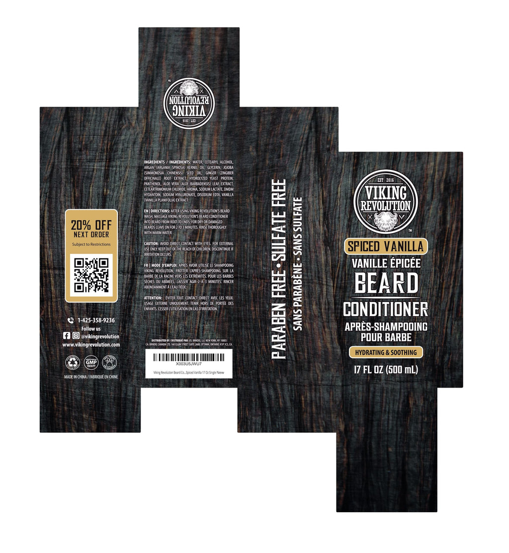 Viking Revolution Spiced Vanilla Beard Conditioner for Men with Argan Oil and Jojoba Oil - Beard Softener and Strengthener Natural Beard Conditioner with Beard Oil - Beard Care Moisturizer (17oz)