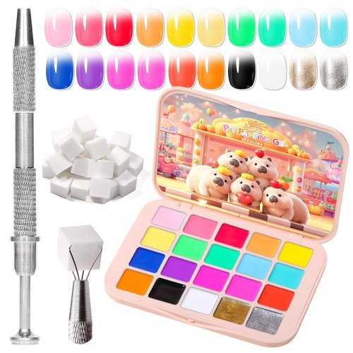 GELLAKTIK Sponge Pat Painting Gel, 20 Colors Neon Gradient Ombre Gel Nail Polish for French Manicure, Blooming Aura Nails with Sponge Applicators, UV/LED Curing DIY Nail Art Palette