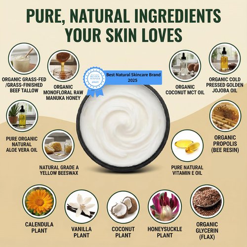 Natural Organic Tallow Balm For Skin That Rejects Synthetic Lotion - Handmade Beef Tallow and Manuka Honey Balm Face Moisturizer for Dry Cracked Hands and Aging Skin - Award Winning