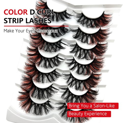 IFSOWDRA Colored Lashes Mink D Curl Red Lashes Strip 20mm 3D Faux Mink Wispy Dramatic Long Colorful False Eyelashes Pack
